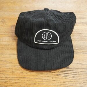 Flylow Gear Rolo Hat Mens Black‎ Corduroy Strapback Mountain Logo Cap OSFM NEW